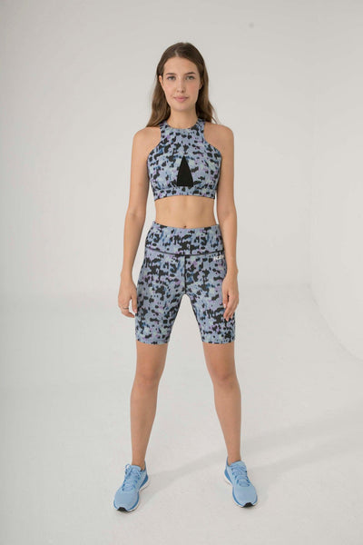 OFF COURT BIKER SHORT IN BLUE LEOPARD PRINT - Kemi Active