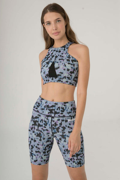 OFF COURT BIKER SHORT IN BLUE LEOPARD PRINT - Kemi Active