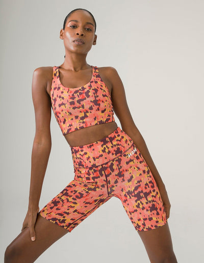 OFF COURT BIKER SHORT IN ORANGE LEOPARD PRINT - Kemi Active