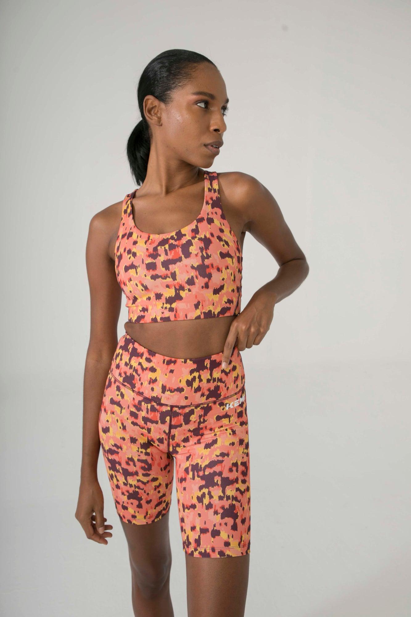 OFF COURT BIKER SHORT IN ORANGE LEOPARD PRINT - Kemi Active