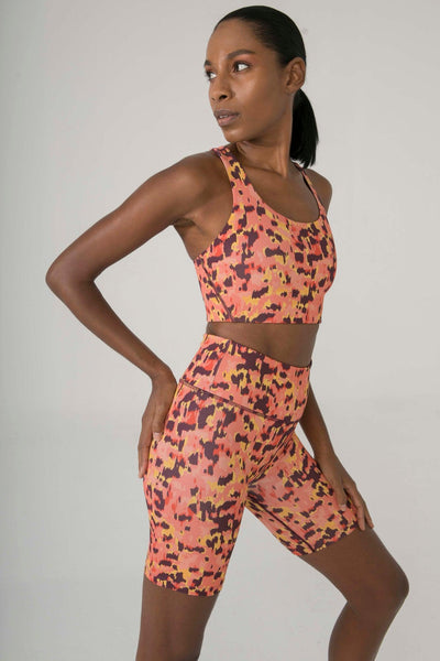 OFF COURT BIKER SHORT IN ORANGE LEOPARD PRINT - Kemi Active